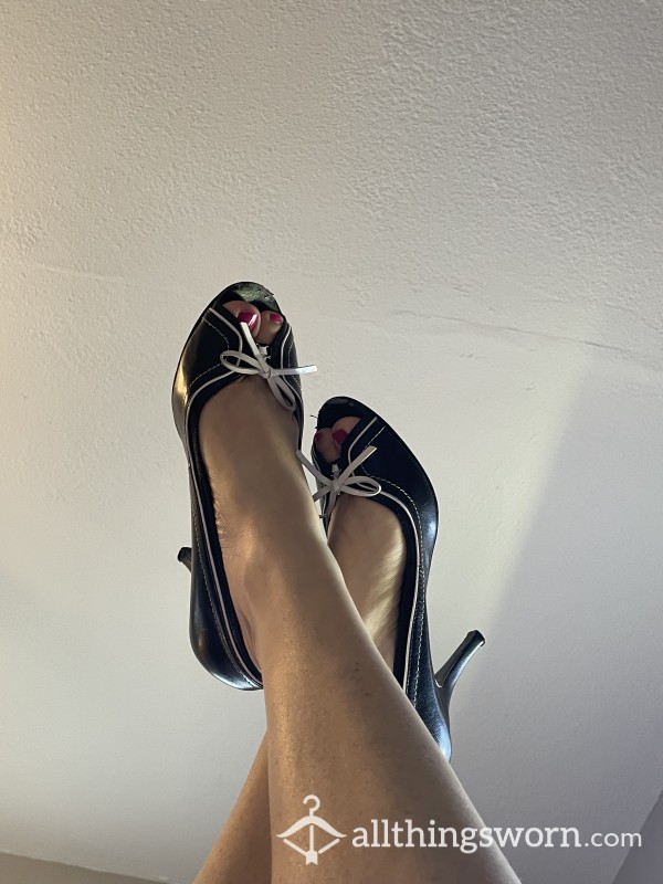 Worn In Subst*tute Teacher, High Heels, Toe P**p, Size 8.5.