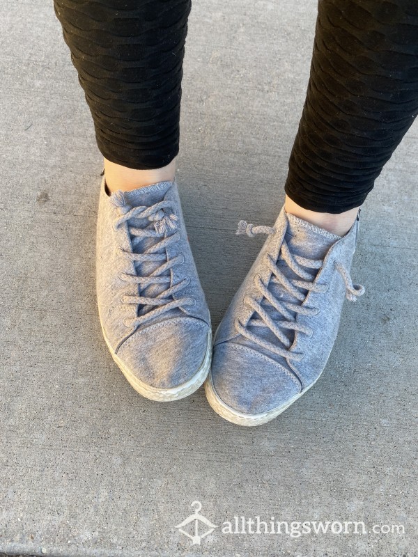 Well-worn Grey Slip On Flats