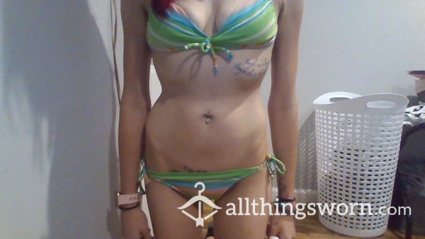 SALE! Well Worn, Bikini,  Halter Top, Bright Colored, Stripes, Bottoms Tie At The Sides, So S**y!