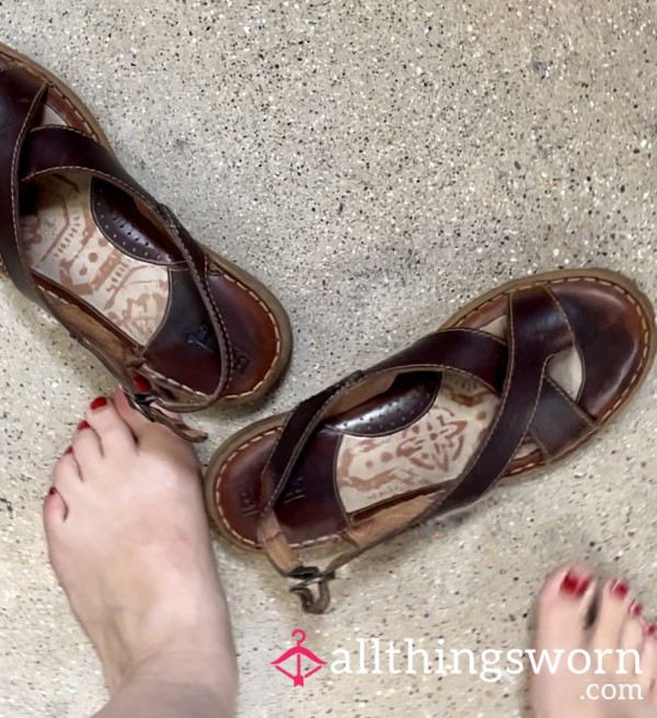 Well-Worn Birkenstock Style Dark Leather Sandals