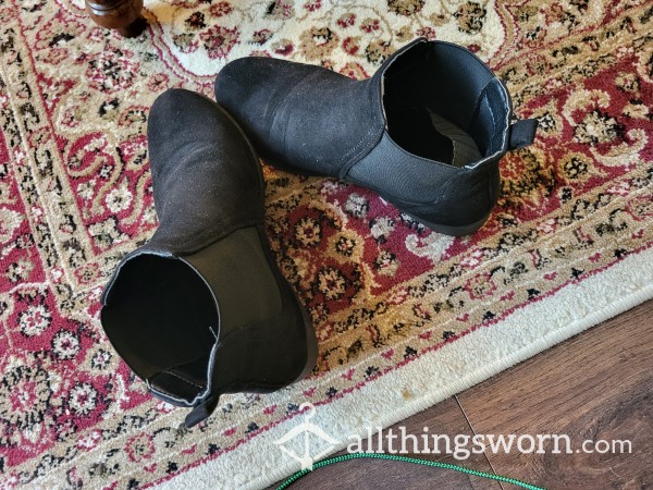 Well Worn, Black Boots With Insole,  Worn For Work With Tights