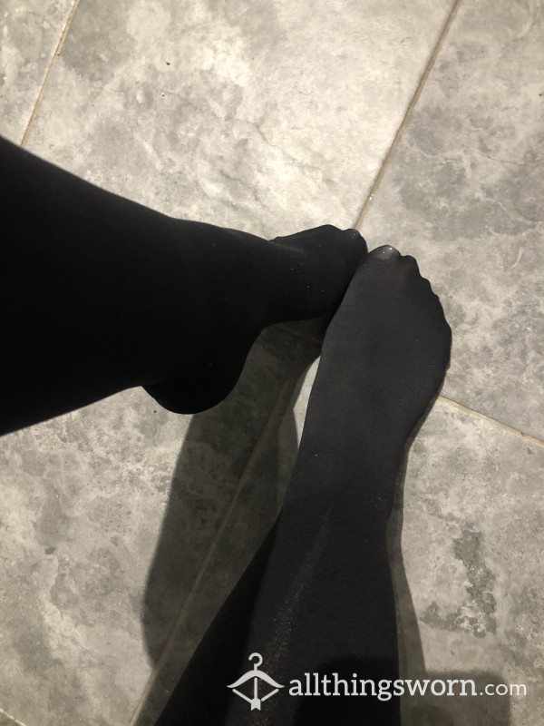 Well Worn Black Nylon Tights, Sweaty