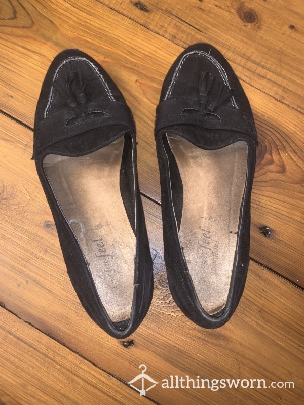 Well-worn Black Suede Flats