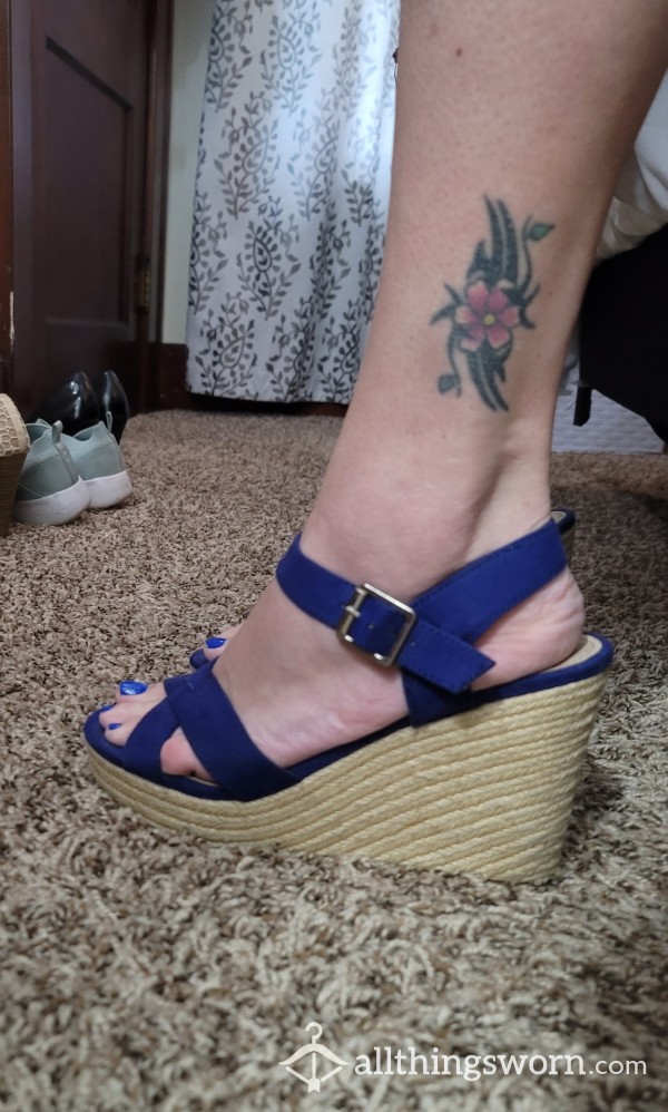 Well-worn Blue Sandal Wedges