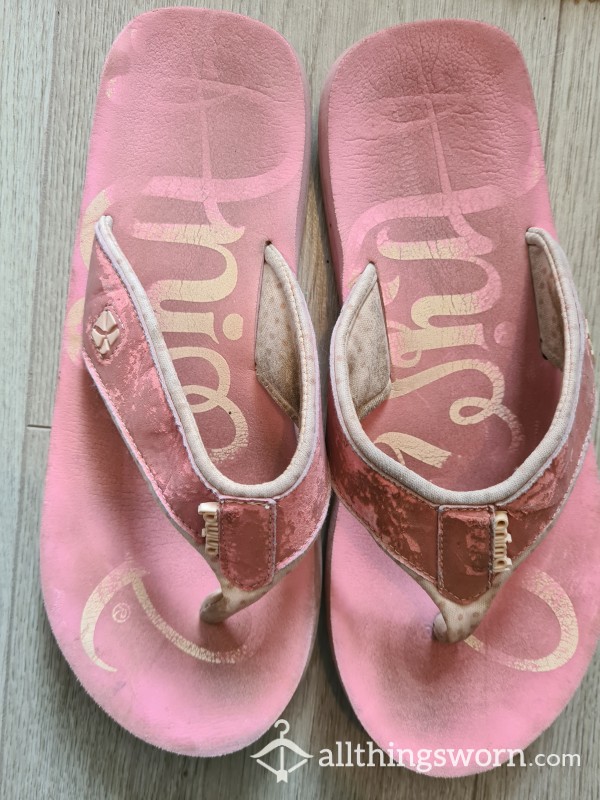 Well Worn Flip Flops With Imprint