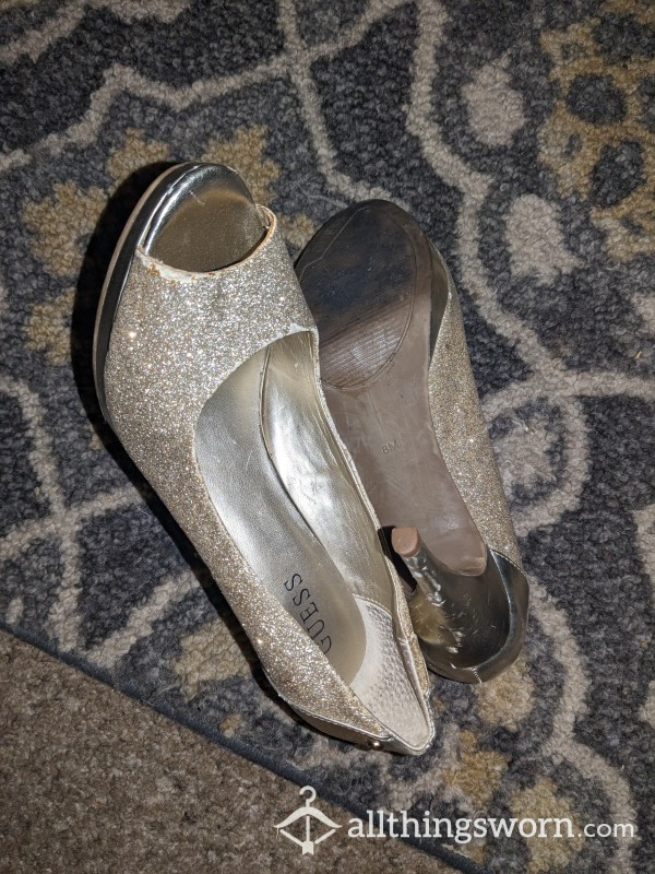 Well Worn Gold Guess Heels