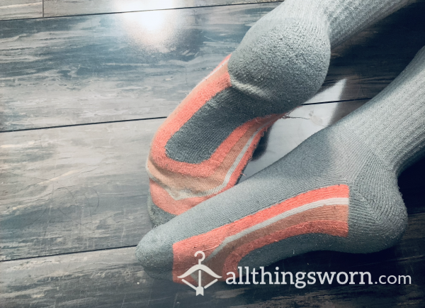 Well-Worn Gray And Peach Crew Socks