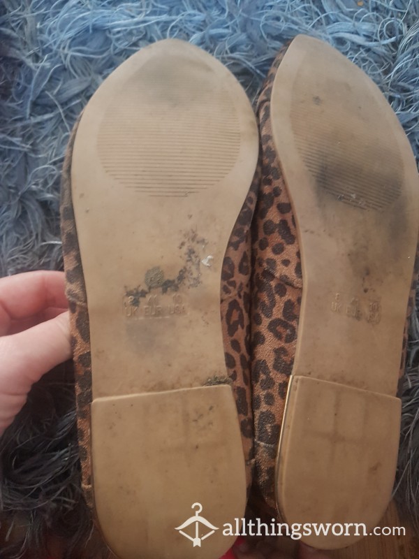 Well- Worn Leopard Print Ballet Shoes!  Size 8