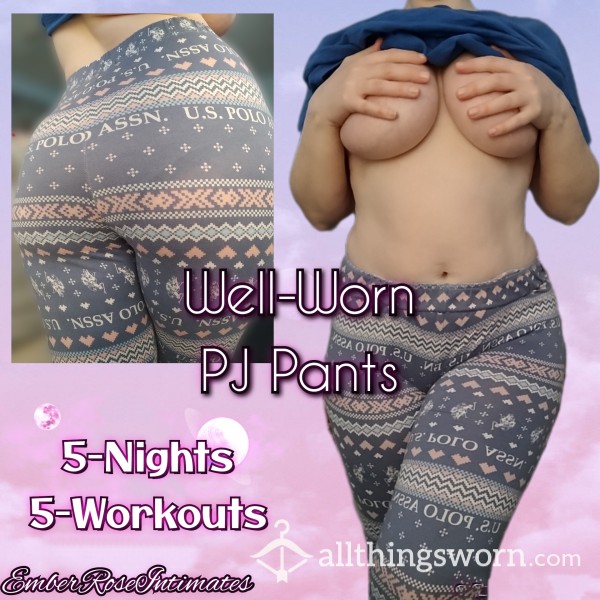 Well-Worn Light Blue Heart Print PJ Pants W/ (5) Nights & (5) Workouts