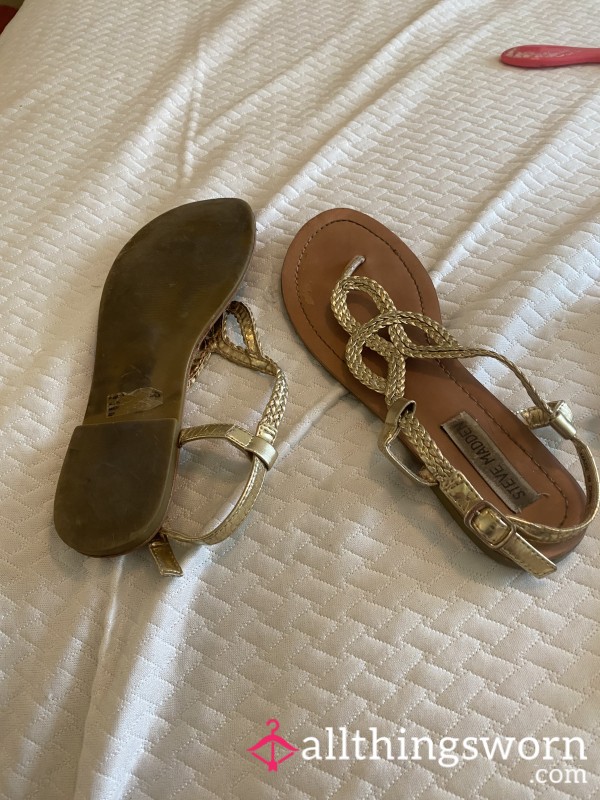 Buyer Backed Out! Well Worn Steve Madden Sandals! Sweat And Dirt Stains. Soles Worn Down! 4 Years Old.