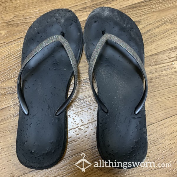 Well-worn, Super Dirty Black Flip Flops