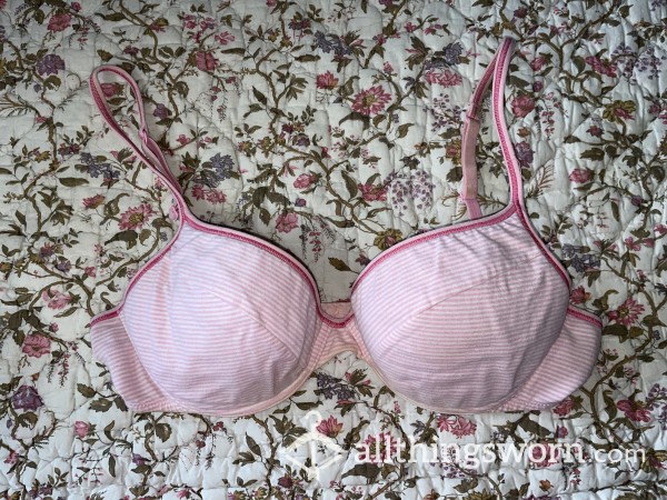 Cotton Well Worn, Sweaty, Stinky Dirty, Victoria’s Secret, Pink Striped Bra Size 36C