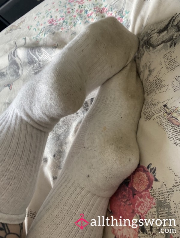 Well Worn White Crew Socks