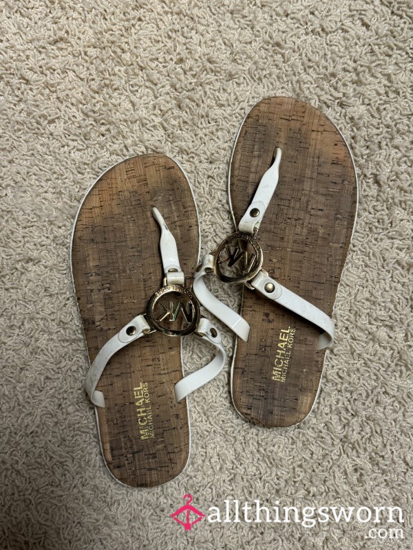 Well Worn White Michael Kors Flip Flops (6.5)