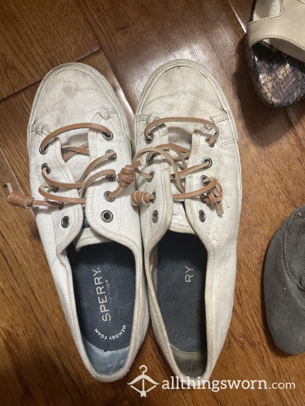 Well Worn White Sperrys