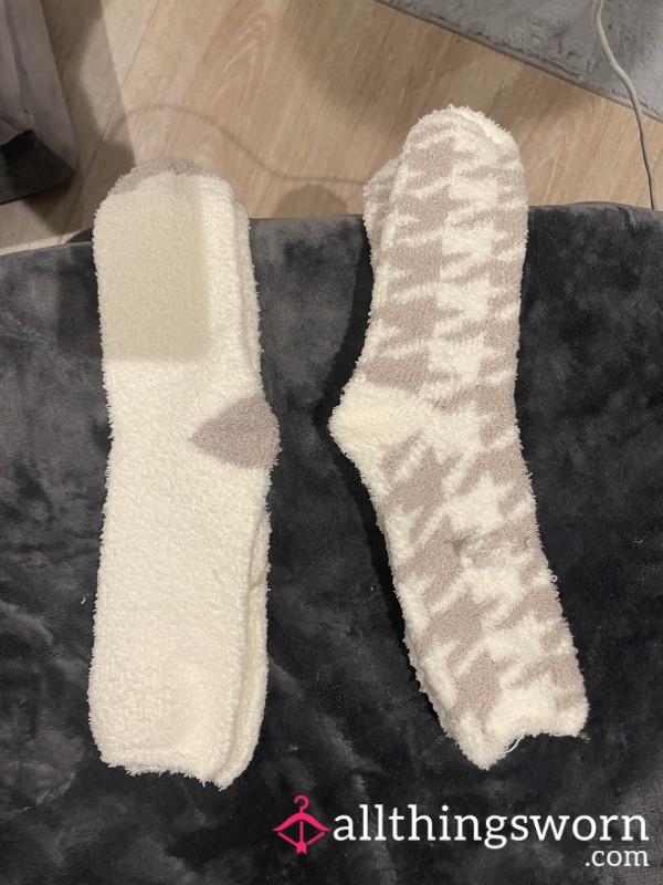 White And Brown Fluffy Socks