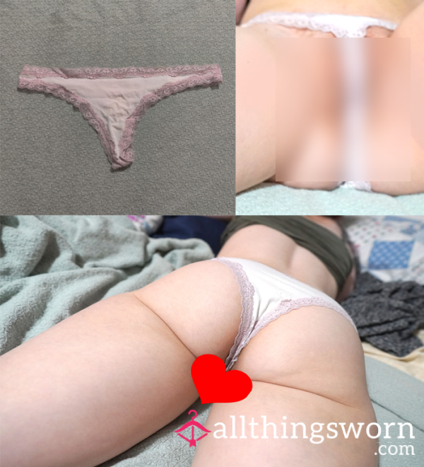 Dainty White And Pink Thong