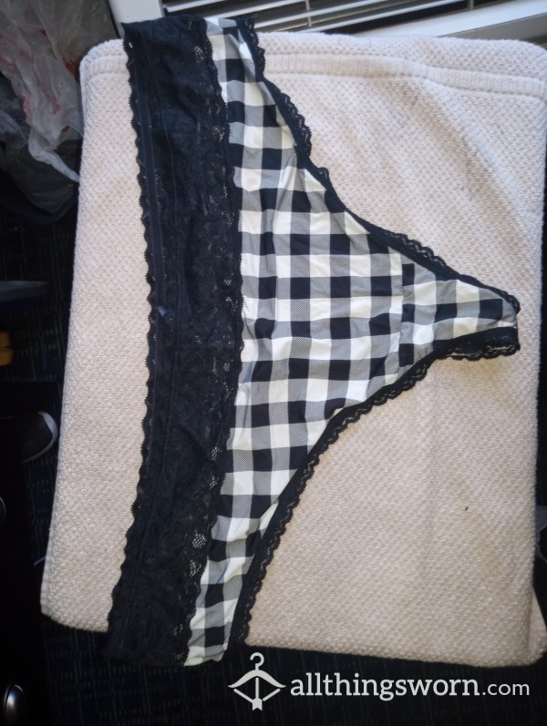 White & Black Checked Pattern Thong