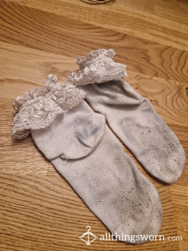 White, Cotton, Ruffled Socks