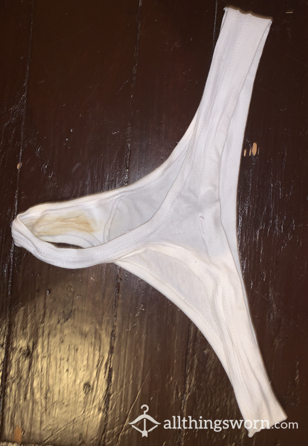 WHITE COTTON THONG Worn For 4 DAYS