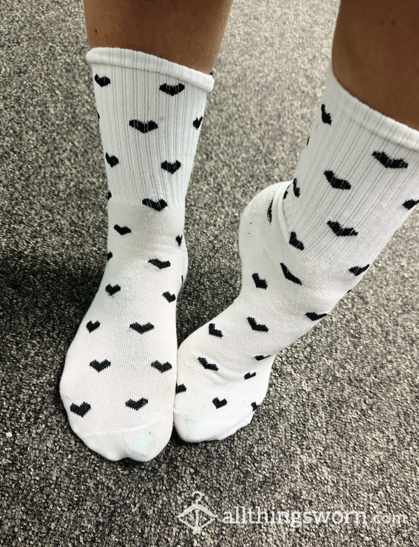 White Crew Socks - Valentine’s Day Heart Pattern 🖤