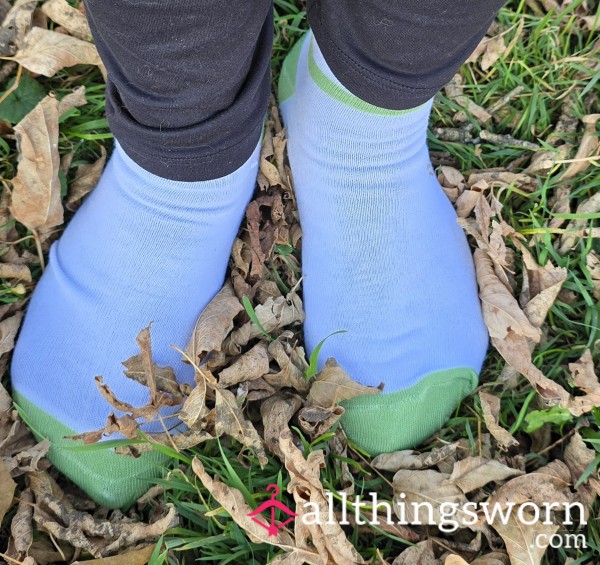 White & Green Ankle Socks, Crushed Leaves While Wearing