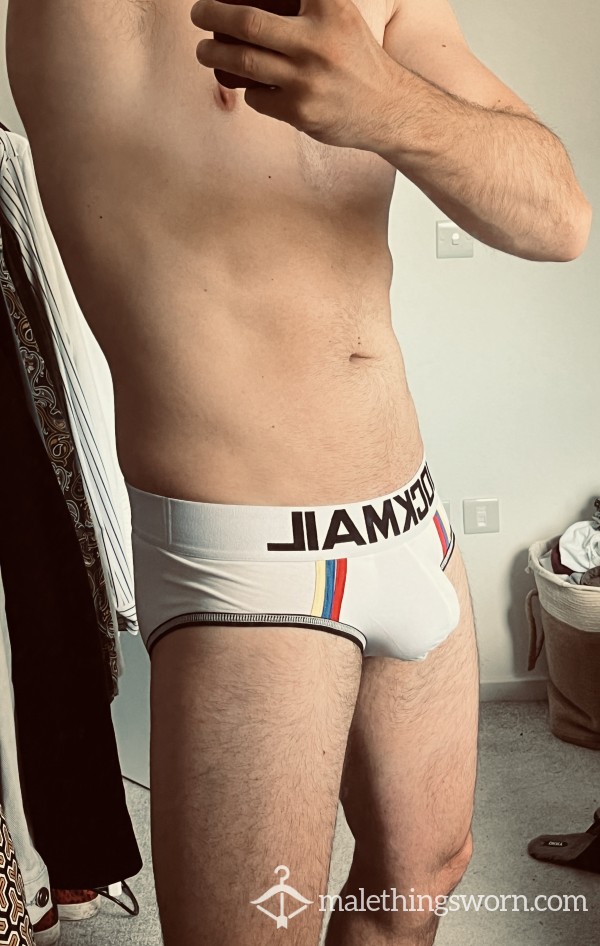 White Jockmail Briefs With Pouch