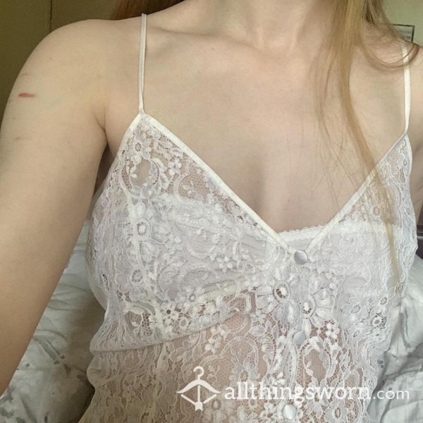 Worn White Vintage Lace Lingerie Top 🤍