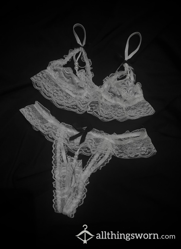 White Lace Pearl Lingerie Set