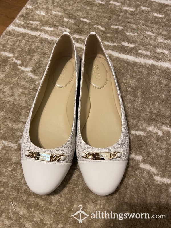 White Leather Michael Kors Flats