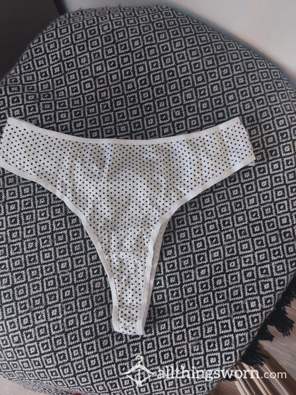 White Polka Dot Cotton Thong