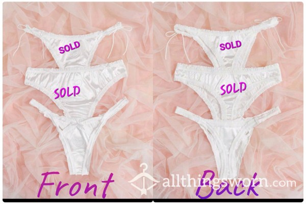 WHITE SATIN THONGS