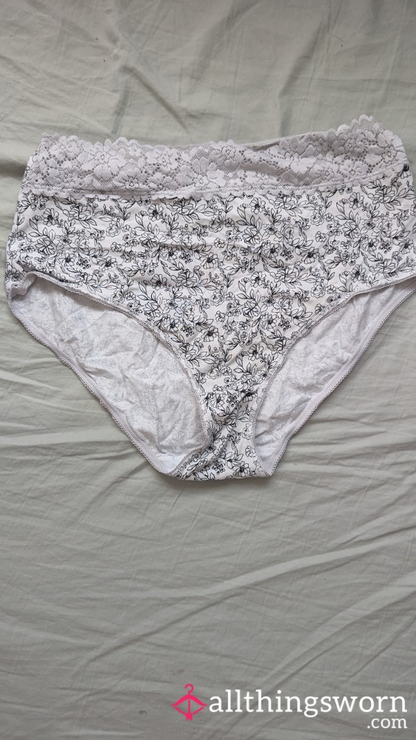 White With Black Flower Pattern Full Brief