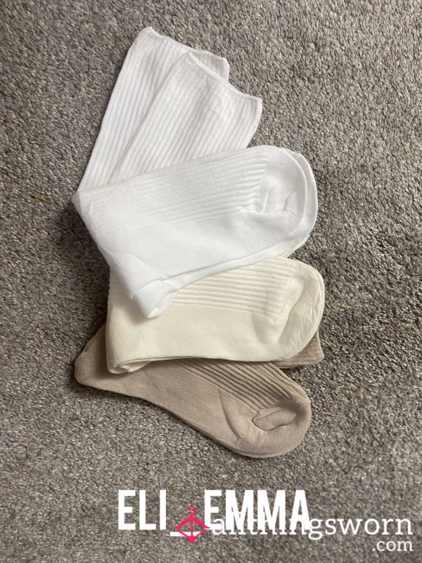 White/beige/tan Crew Socks - 2 Day Wear! Including Fitness Coaching