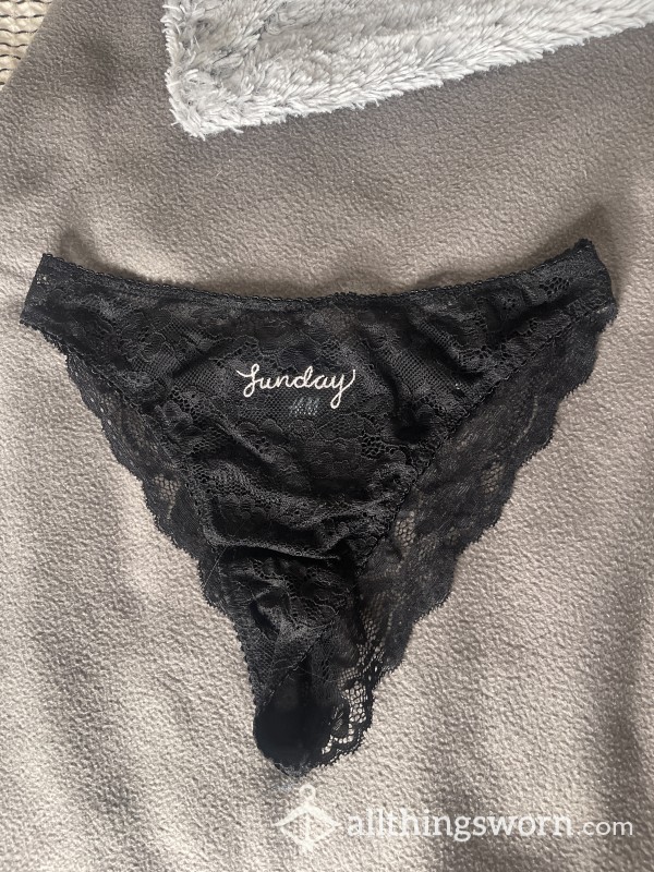 Worn Black Lace / Mesh Panties