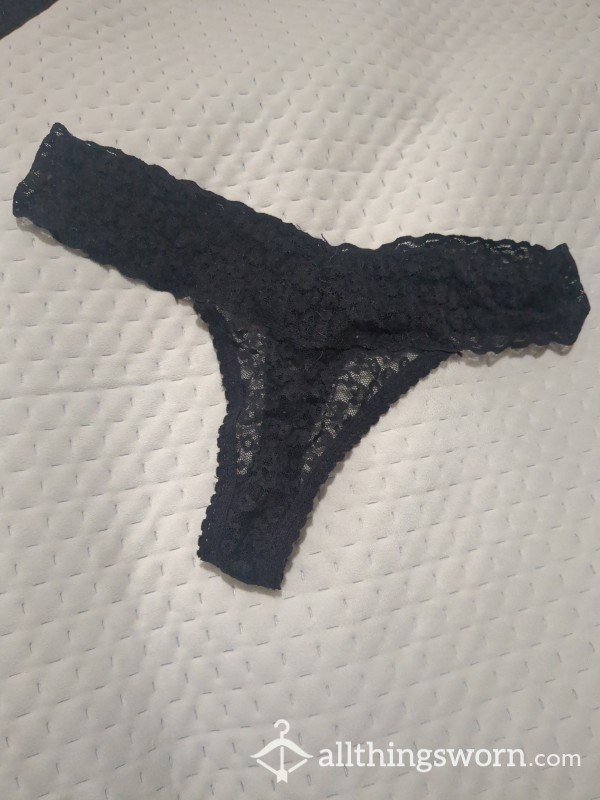 Worn Black Lacy Thong