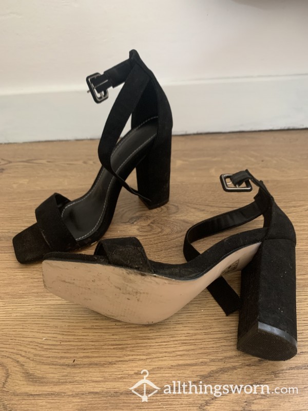 Worn Black Strap High Heels