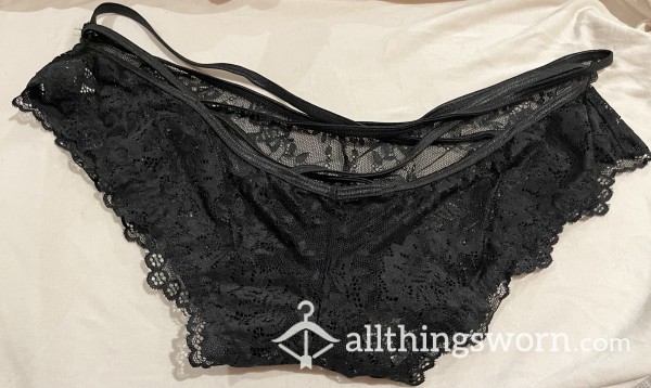 Worn Black Strappy Lace Panties