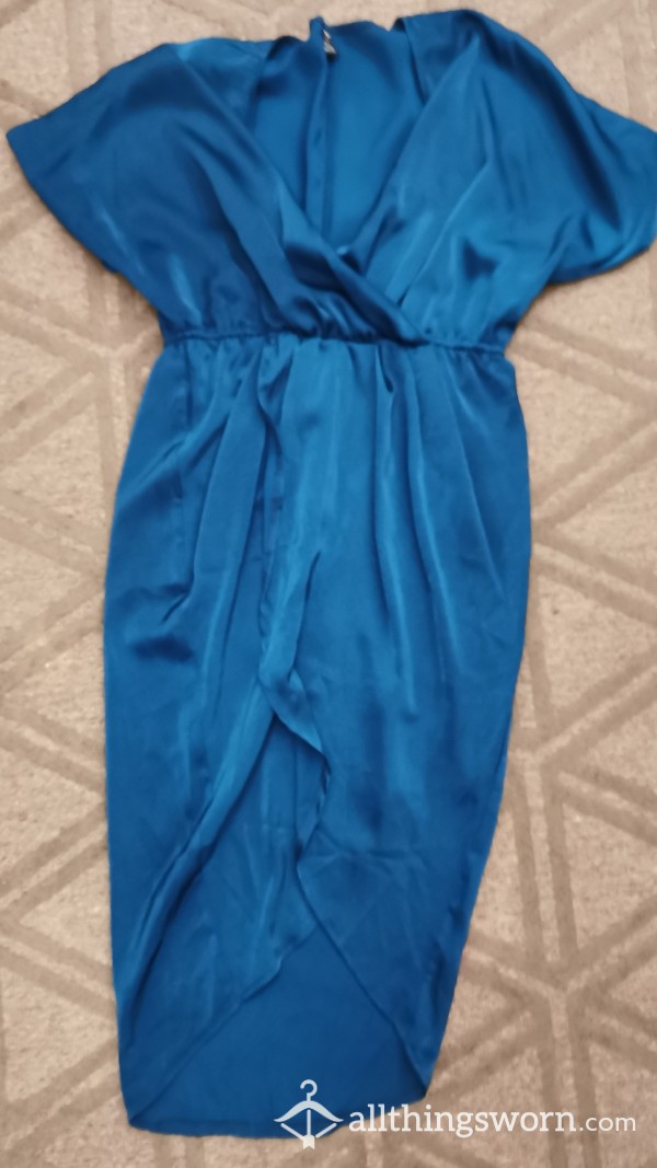 Worn Bright Blue Satin Wrap Dress. Really S**y On. So Feminine Size 18 💯🔥🔥🔥£40 💋