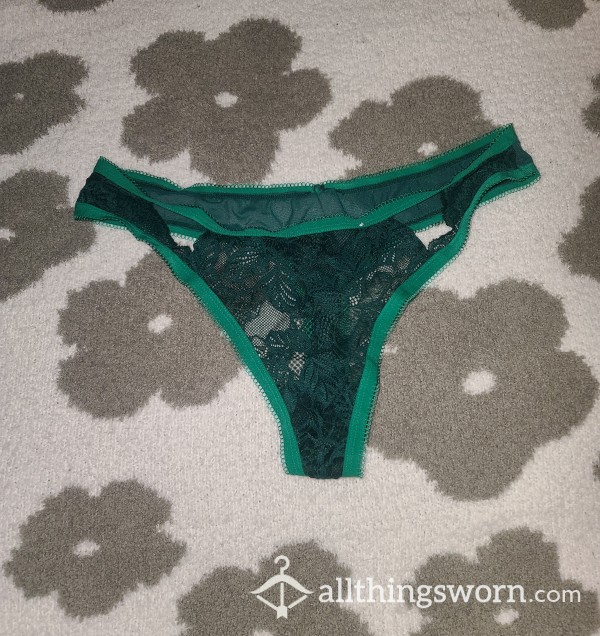 Worn Dark Green Lace Thong