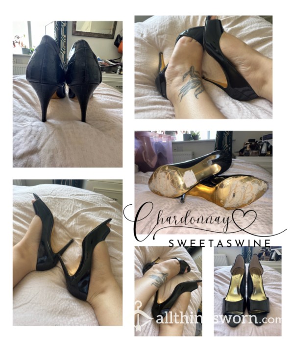 🍷UK 6|Worn Dirty Designer Ted Baker Patent/Croc Peep Toe Heels 👠