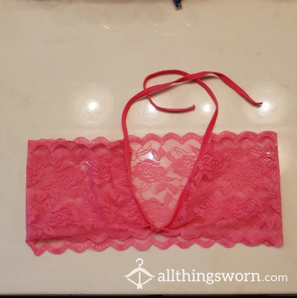 Worn Hot Pink Lace Rose Bralette