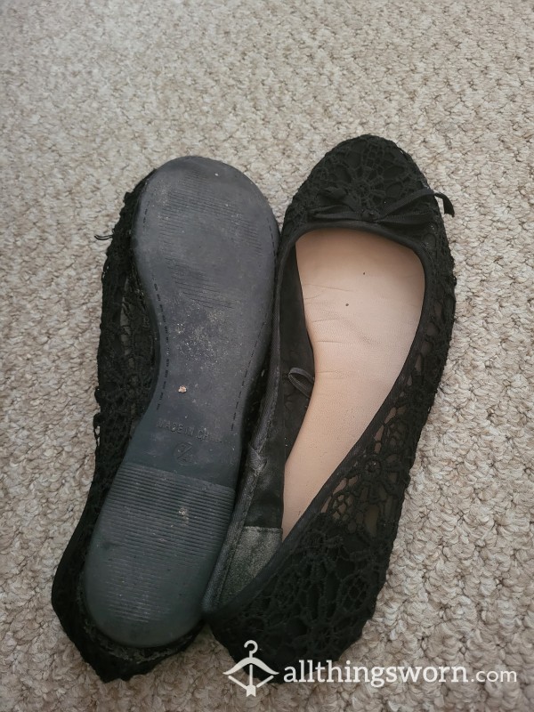 Worn Lace Black Flats