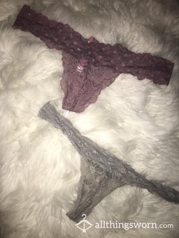 Worn Creamy And Sweaty Lace Thongs