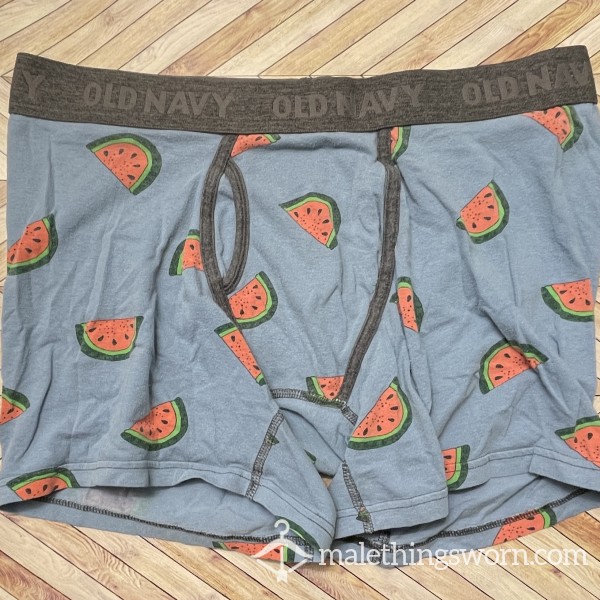 Worn Old Navy Boxer Brief, Cotton Print Watermelon, Size Medium