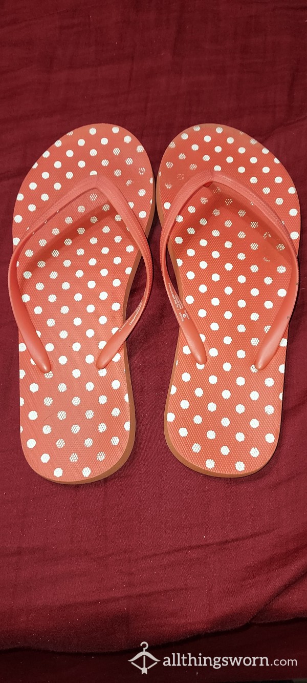 Worn Out Pink Polka Dot Flip Flips