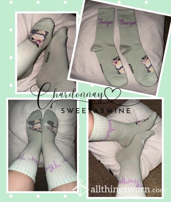 🦶🏼Worn Pastel Green Disney Thumper Socks🐰🧦