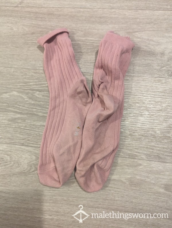 WORN PINK MOSS BROS CRUSTY SOCKS.