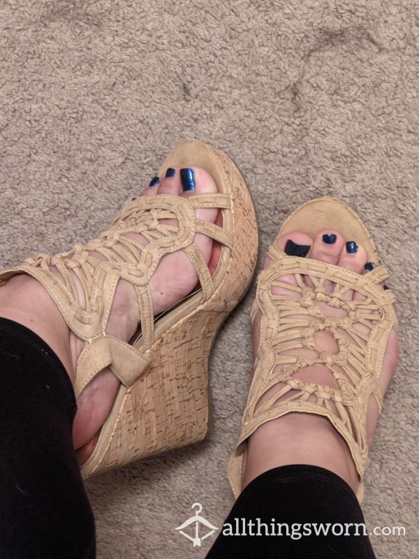 Woven Beige Wedges