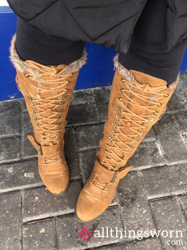 Wrecked Brown Suede Knee High Boots